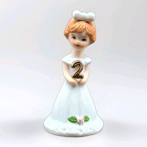 Enesco Porcelain Birthday Growing Up Girls Figurine Age 2 Brunette  Blue Dress